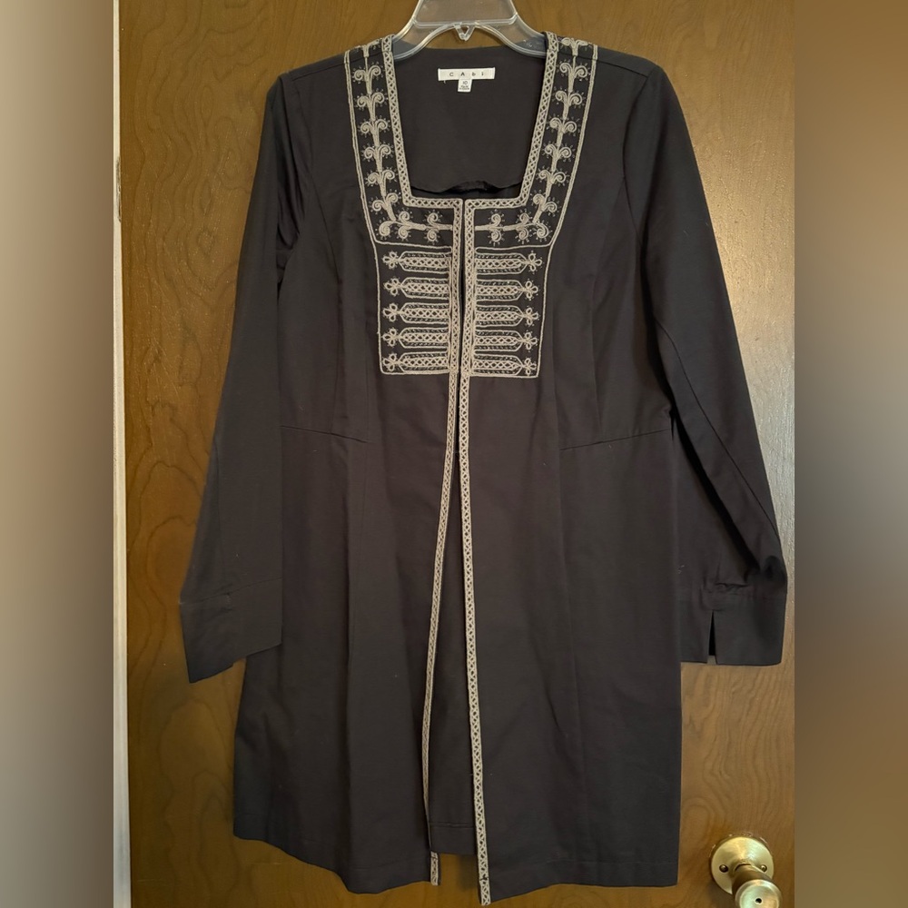 CAbi Black Long Sleeve Dress with Silver Embroidery